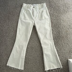 FRAME | Cream and Tan Pinstriped Flare Jeans - Size 27